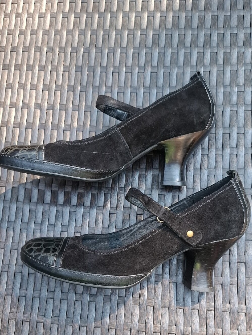 Clarks Black Suede/Leather Heeled Mary Janes Sz9 - Picture 5 of 10